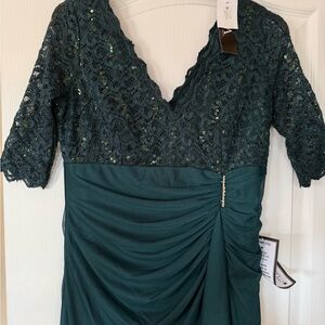 Betsy & Adam Dark Green Lace Gown